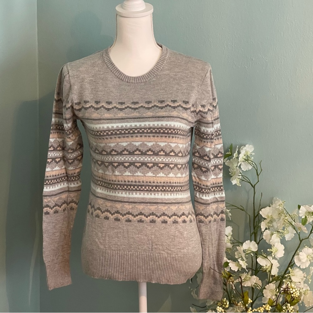Merona Gray Lightweight Fair Isle Pullover Sweater Size Medium
